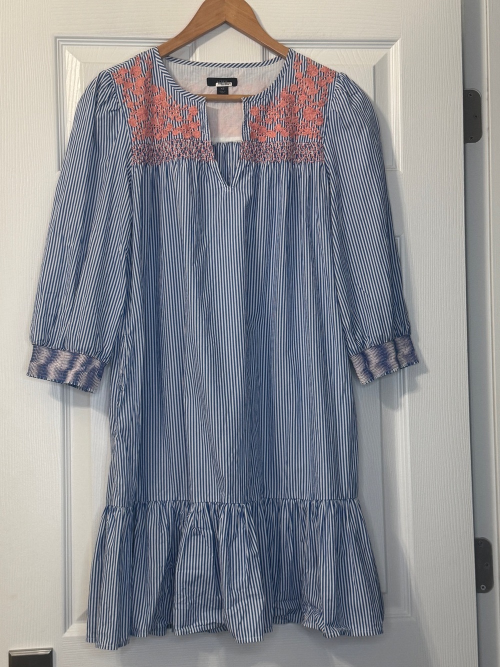 J Crew Embroidered popover dress with ruffle hem